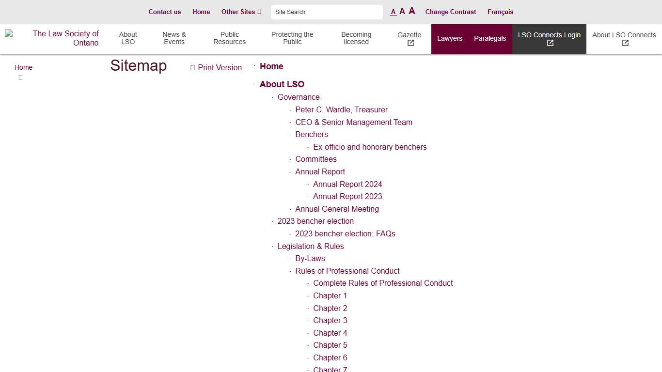 Sitemap Law Society of Ontario