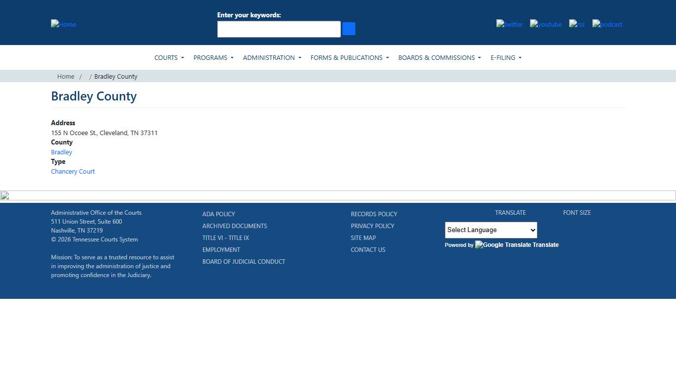 Bradley County Tennessee Administrative Office of the Courts